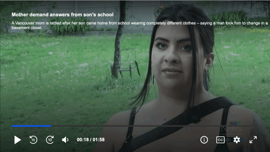 screen cap from CTV News story of mom speaking